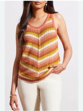 Tribal Chevron crocheted Knit Tank Top - Orange, Yellow, White